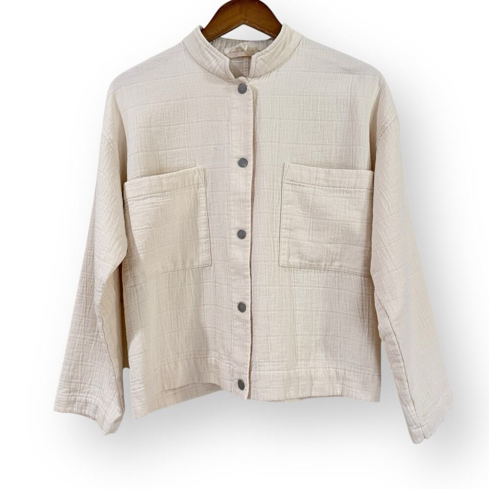 Eileen Fisher Mandarin Collar Channel Jacket Undyed Ecru PM/PL Organic Cotton